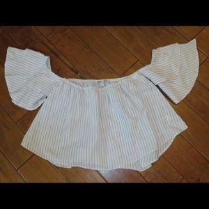 OFF THE SHOULDER GRAY AND WHITE BLOUSE!!